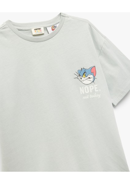 Tom ve Jerry Baskılı Pamuklu Lisanslı Kısa Kollu Oversize Tişört