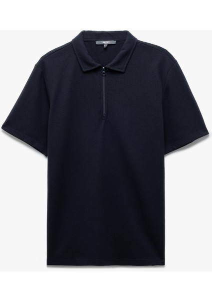 Kısa Kollu Waffle Dokulu Regular Fit Basic Yarım Fermuarlı Tişört modelleri