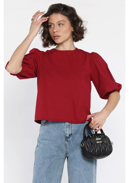 Kadın Sırt Bağlama Detaylı Kol Lastikli Bluz fiyatları