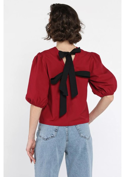 Kadın Sırt Bağlama Detaylı Kol Lastikli Bluz modelleri