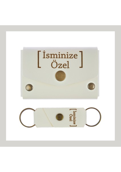Beyaz Renk, Isminiz Için Özel Hazırlanan Hediye Seti, Koleksiyonluk Cüzdan ve Anahtarlık Takımı