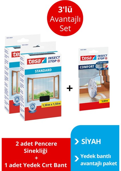 Pencere Sineklik 3'lü Avantajlı Paket Siyah