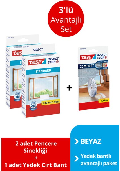 Pencere Sineklik 3'lü Avantajlı Paket Beyaz