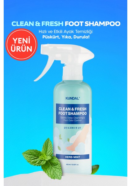 Arındırıcı ve Ferahlatıcı Ayak Bakım Şampuanı KUNDAL Clean & Fresh Foot Shampoo 400ml (Herb Mint)