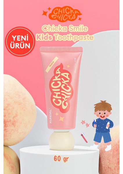 Renkli, Etkili Çocuk Diş Macunu Kundal Chicka Smile Kids Toothpaste (Peach)