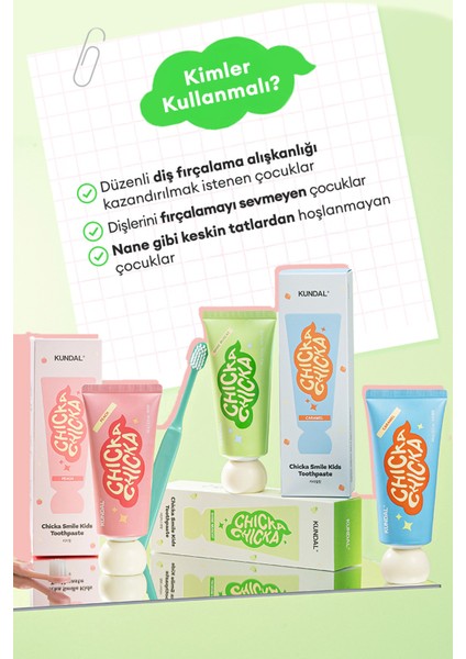 Renkli, Çürüklere Karşı Etkili Çocuk Diş Macunu KUNDAL Chicka Smile Kids Toothpaste (Shine Muscat) indirimleri