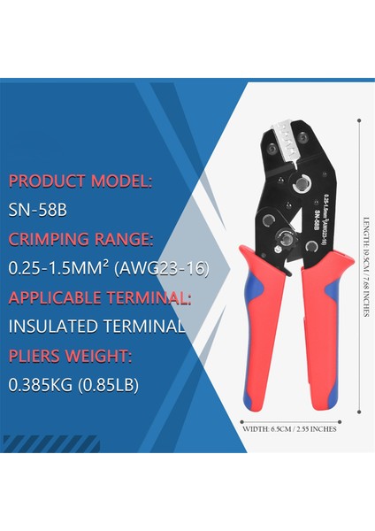 SN-58B Otomotiv Tak-Çıkar Sıkma Pensesi Isı Büzüşmeli, Naylon, Yalıtımsız Konnektörler, Kovan Terminalleri Için (Yurt Dışından) modelleri
