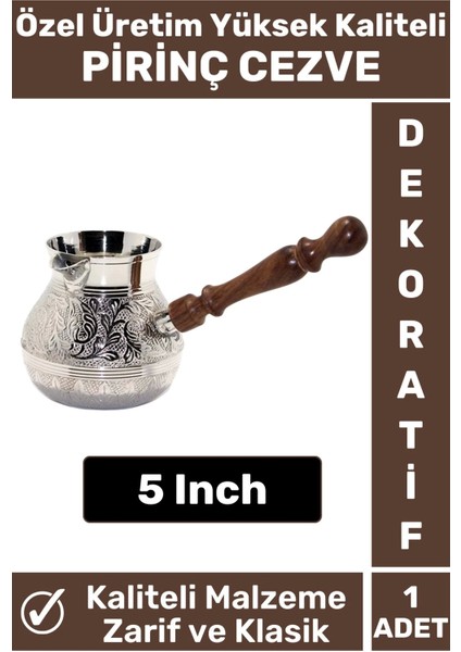 Isı Iletkeni Kolay Temizlenir Estetik Dekoratif Türk Kahvesi Pirinç Cezve 5 Inch