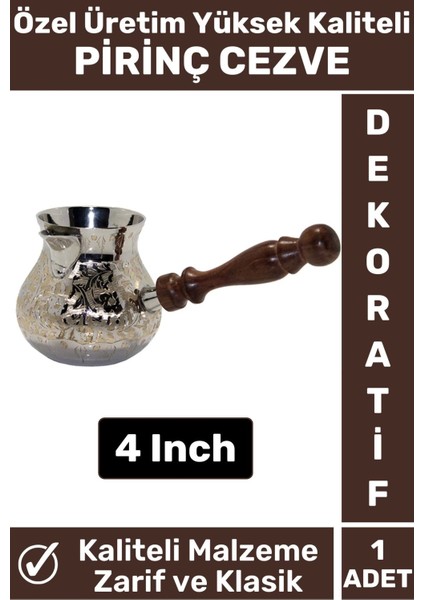 Isı Iletkeni Kolay Temizlenir Estetik Dekoratif Türk Kahvesi Pirinç Cezve 4 Inch