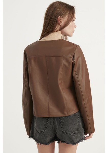 Kadın Kahverengi Deri Ceket modelleri