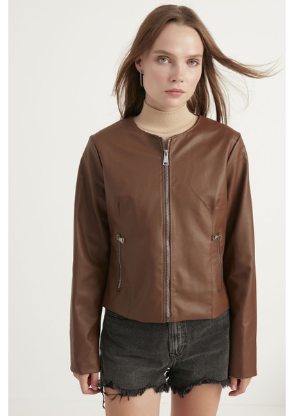 Kadın Kahverengi Deri Ceket fırsatları