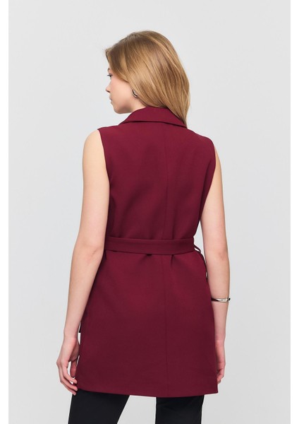 6981 Kemerli Dört Düğme Yelek Bordo