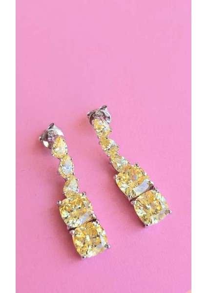 Çift Ithal Buz Kesim Sarı Sallantılı Gümüş Küpe