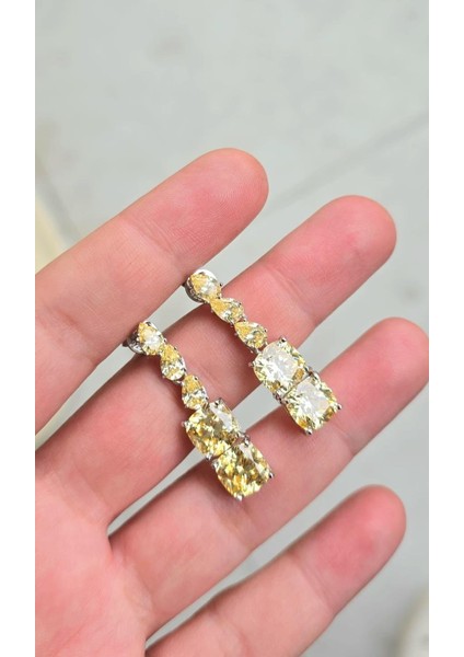 Çift Ithal Buz Kesim Sarı Sallantılı Gümüş Küpe fiyatları