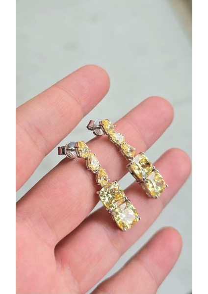 Çift Ithal Buz Kesim Sarı Sallantılı Gümüş Küpe modelleri