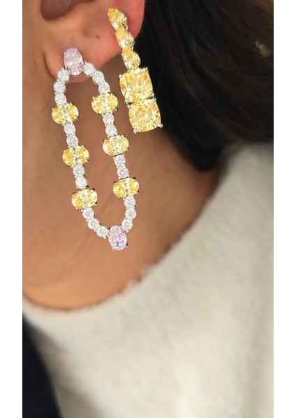 Çift Ithal Buz Kesim Sarı Sallantılı Gümüş Küpe fırsatları