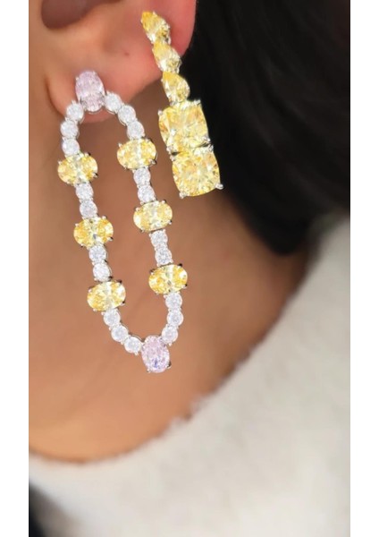 Çift Ithal Buz Kesim Sarı Sallantılı Gümüş Küpe indirimleri