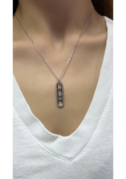 Ithal Ms Zirkon Taşlı Gümüş Kolye