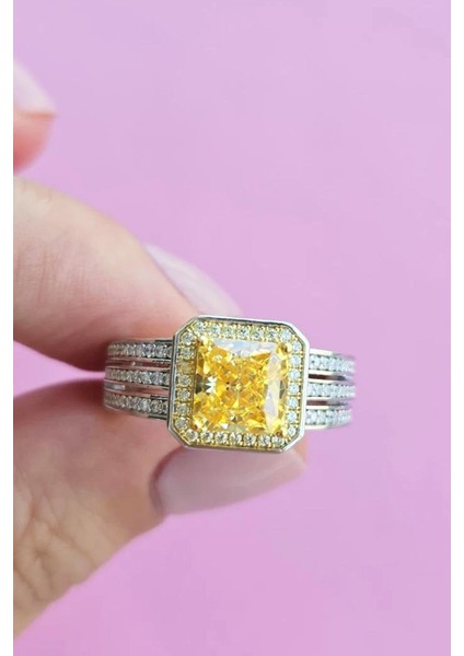 Ithal Premium Sarı Baget Buz Kesim Gümüş Yüzük