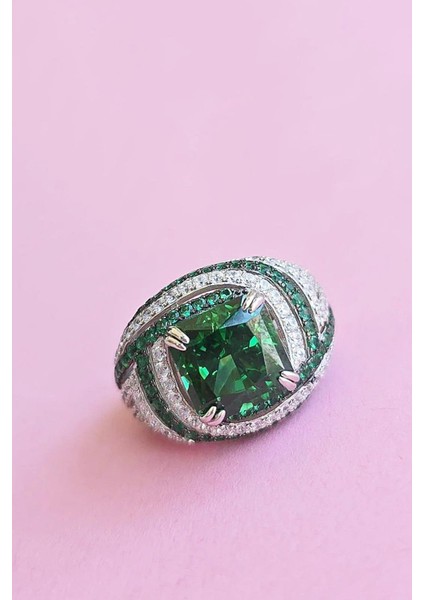 Ithal Premium Kök Zümrüt Gümüş Yüzük