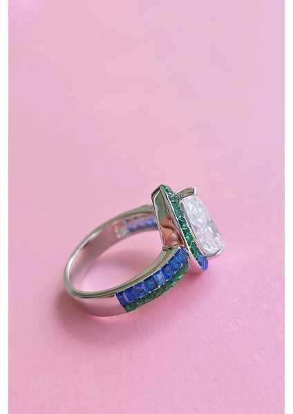 Ithal Mavi Yeşil Baget Damla Gümüş Yüzük modelleri