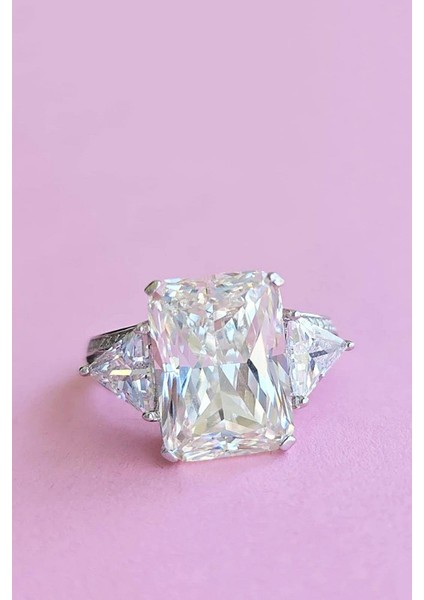 Ithal Premium Dikdörtgen Mozanit Tektaş Gümüş Yüzük