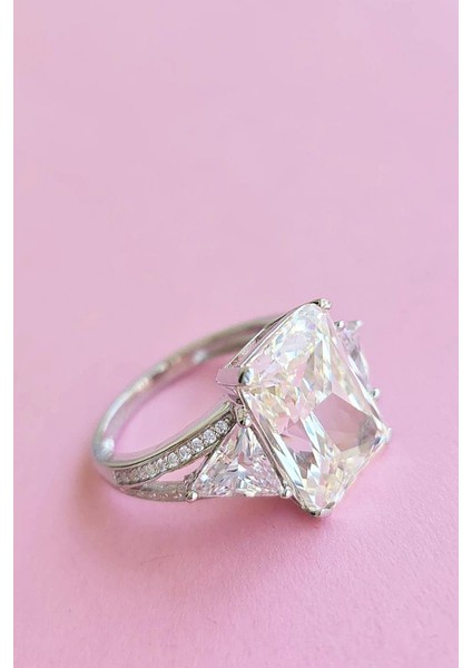 Ithal Premium Dikdörtgen Mozanit Tektaş Gümüş Yüzük modelleri