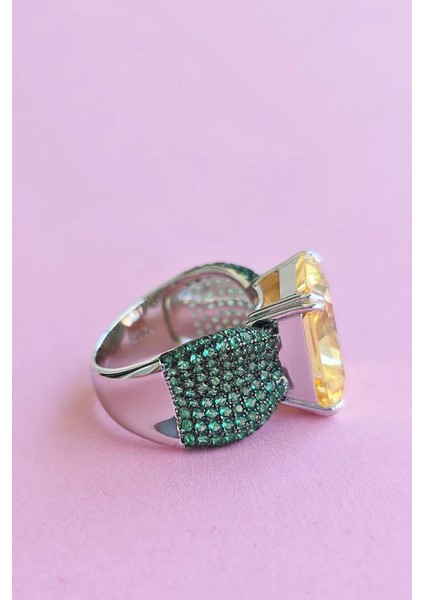 Ithal Premium Sarı Yeşil Buz Kesim Gümüş Yüzük modelleri