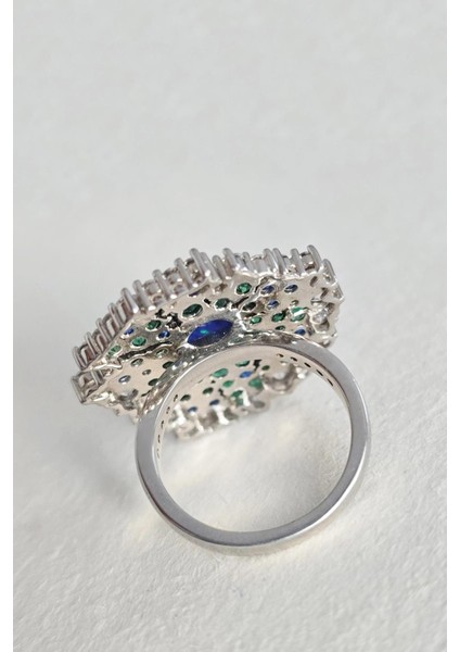 Ithal Opal Taşlı Mavi Yeşil Zirkon Gümüş Yüzük fırsatları