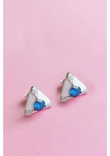 Ithal Çift Mavi Buz Kesim Beyaz Üçgen Gümüş Küpe fiyatları