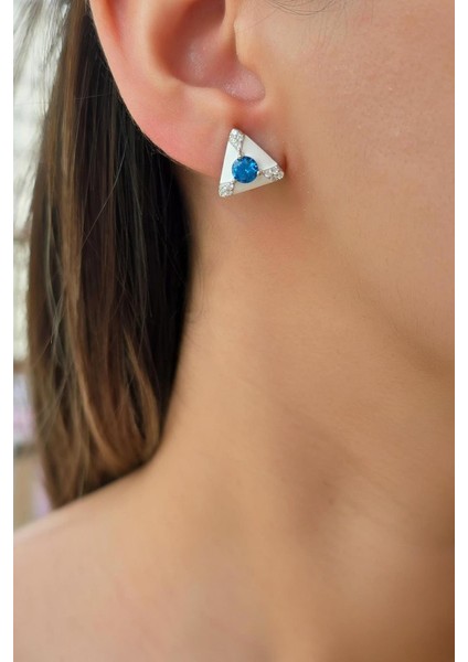 Ithal Çift Mavi Buz Kesim Beyaz Üçgen Gümüş Küpe fırsatları