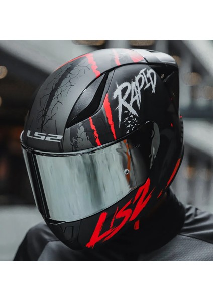 Rapıd 2 Race Raven Mat Siyah-Kırmızı Kapalı Motosiklet Kaskı Gri Camlı
