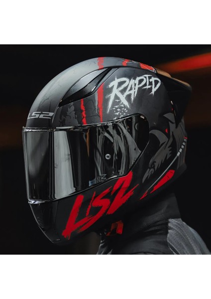Rapıd 2 Race Raven Mat Siyah-Kırmızı Kapalı Motosiklet Kaskı Gri Camlı