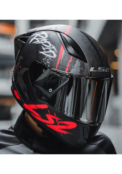 Rapıd 2 Race Raven Mat Siyah-Kırmızı Kapalı Motosiklet Kaskı Gri Camlı