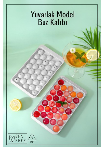 33 Bölmeli Yuvarlak Buz Kalıbı - Beyaz