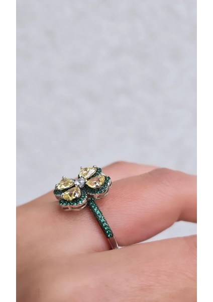 Ithal Sarı Buz Kesim Yonca Yeşil Gümüş Yüzük fiyatları