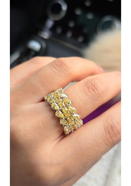 Ithal Sarı Buz Kesim Damla Kare Tamtur Gümüş Yüzük