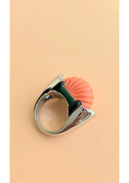 Ithal Turuncu Mercan Vıp Oval Gümüş Yüzük fırsatları