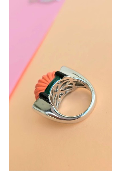 Ithal Turuncu Mercan Vıp Oval Gümüş Yüzük indirimleri