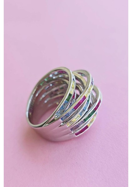 Ithal Mavi Yeşil Sarı Fuşya Baget Gümüş Yüzük modelleri