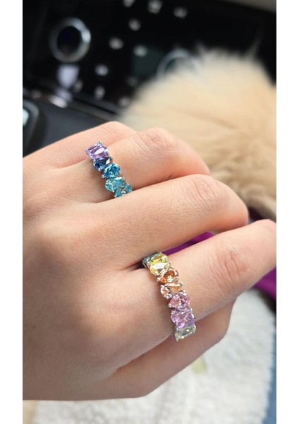 Ithal Renkli Damla Buz Kesim Tamtur Gümüş Yüzük