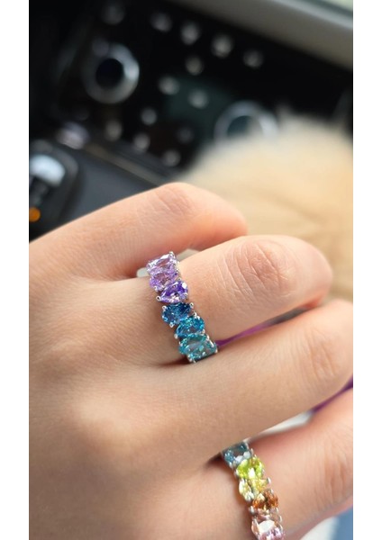 Ithal Renkli Damla Buz Kesim Tamtur Gümüş Yüzük modelleri