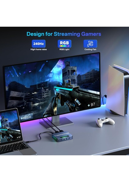 VC007PRO 4K 60Hz Hdr Rgb Kayıt Cihazı, Sessiz Soğutma Fanı, 96 Saat Kesintisiz Canlı Yayın Mikrofon, Kulaklık ve Konsol Bağlantılı Profesyonel Kayıt Cihazı