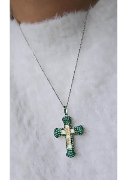 Ithal Sarı Buz Kesim Yeşil Haç Cross Gümüş Kolye fiyatları
