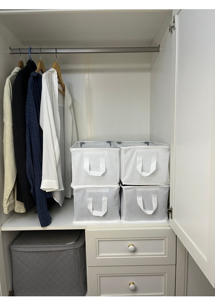 4 Adet Çelik Dolap Içi Düzenleyici 45 x 25 x 20 Raf Düzenleyici Saklama Katlanabilir Kıyafet Organizeri