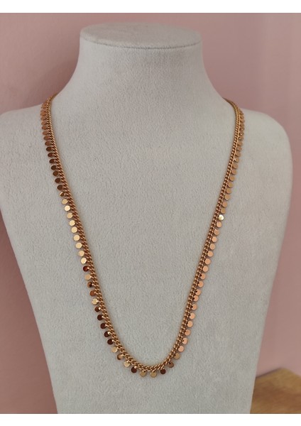 Pul Detaylı Minimal Rose Gold Çelik Kolye