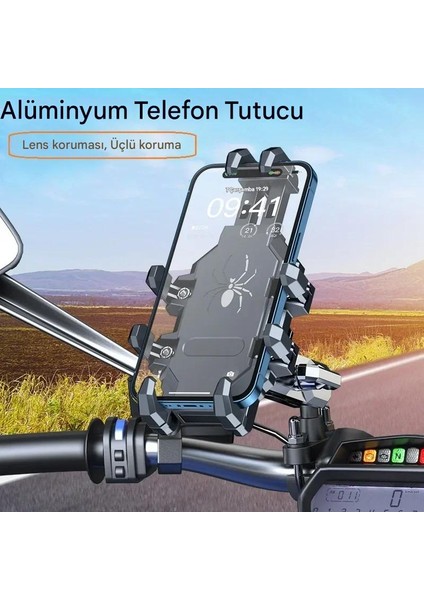 Titreşim Önleyici Ayna Bağlantılı Alüminyum Alaşım Motosiklet Telefon Tutucu