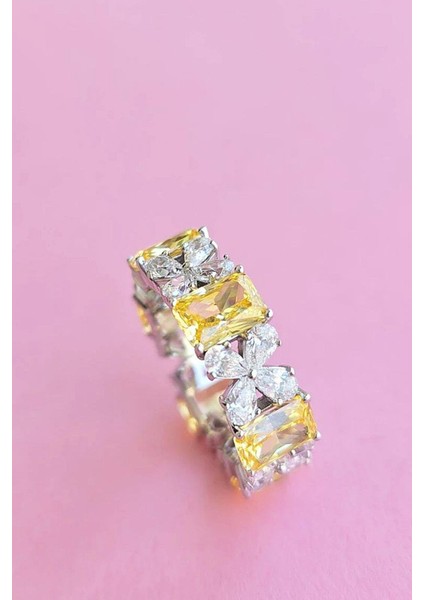 Ithal Sarı Tamtur Mozanit Tiff Çiçekli Gümüş Yüzük