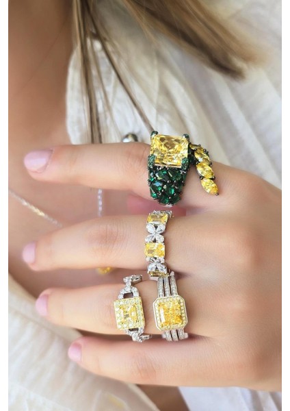 Ithal Sarı Tamtur Mozanit Tiff Çiçekli Gümüş Yüzük modelleri