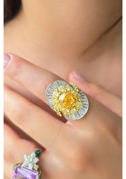 Ithal Buz Kesim Sarı Baget Oval Gümüş Yüzük fiyatları